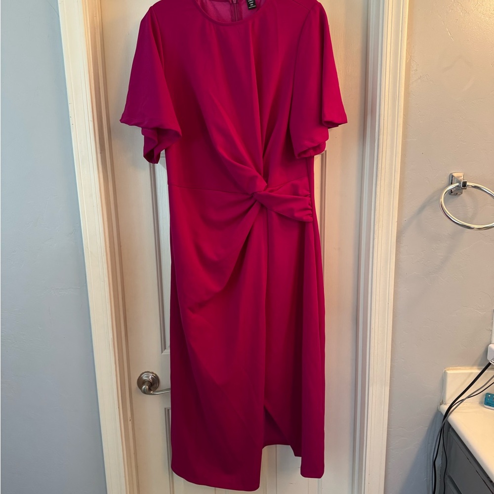 NWOT SHEIN Curve Magenta Plus Size Round Neck Short Sleeve Twist Summer Dress